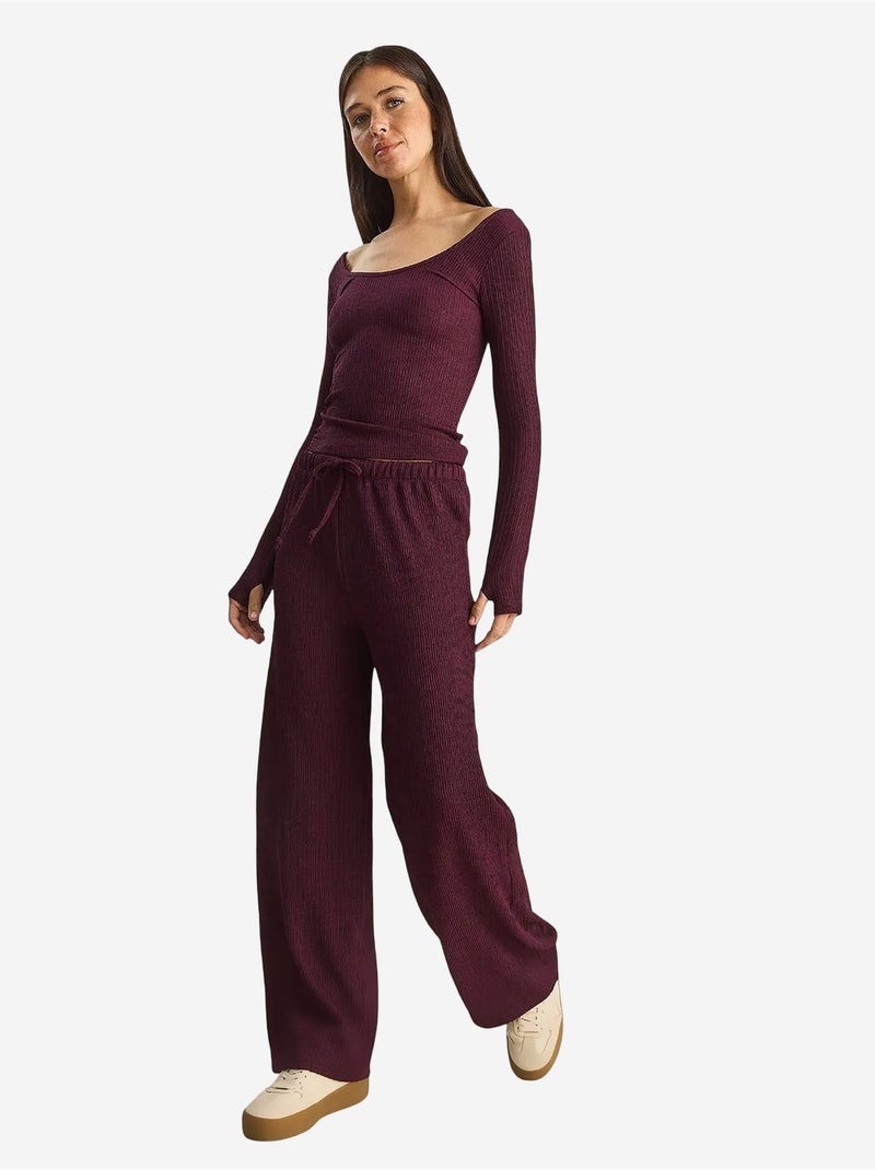 Pantalon taille haute à jambes larges en seersucker lucci Rouge bordeaux - Kiabi