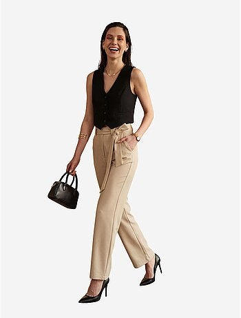 Pantalon taille haute à jambes larges et ceinture my fashion