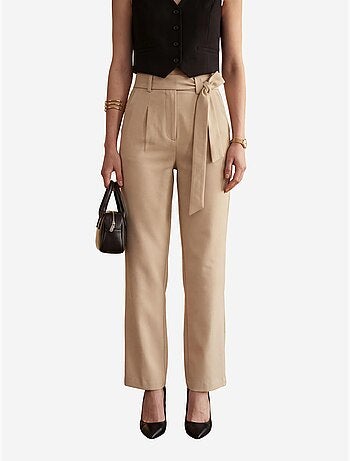 Pantalon taille haute à jambes larges et ceinture my fashion