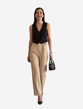 Pantalon taille haute à jambes larges et ceinture my fashion