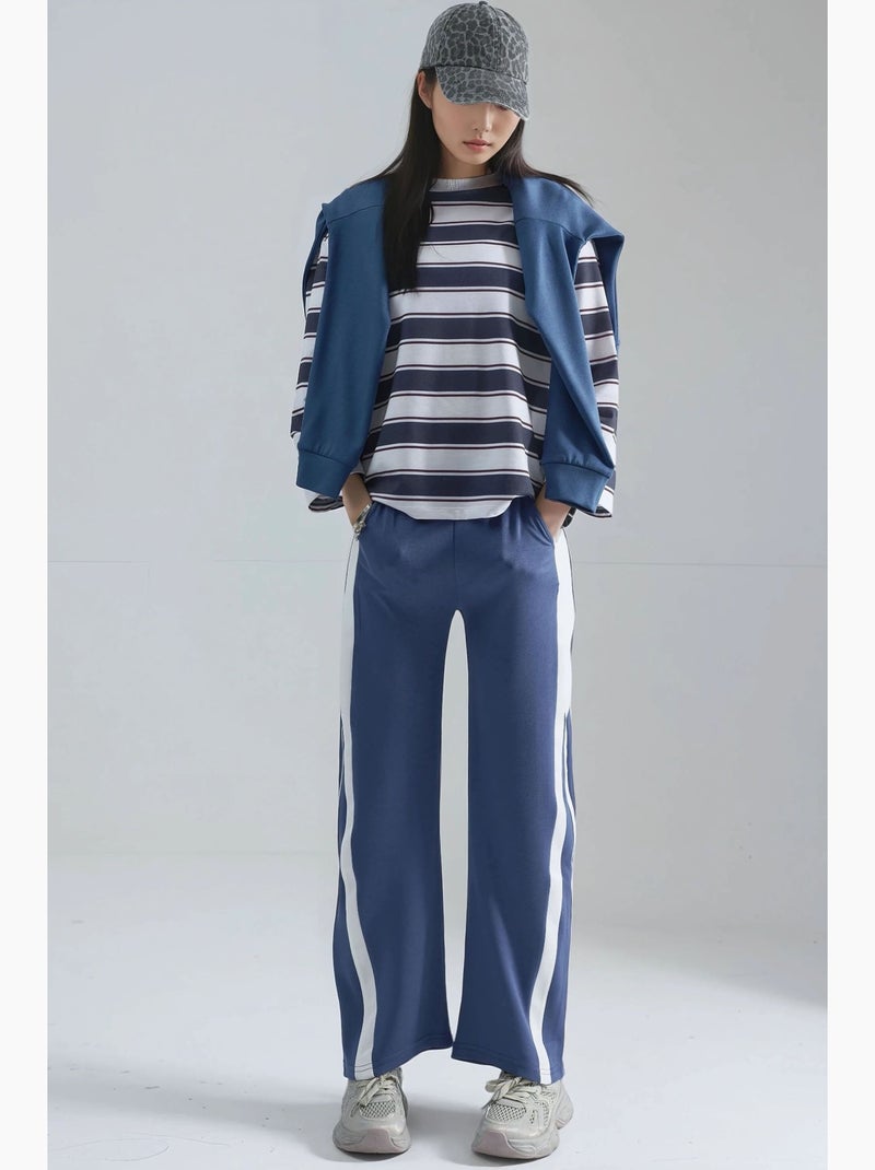 Pantalon taille haute à jambes larges hiccup Bleu foncé - Kiabi