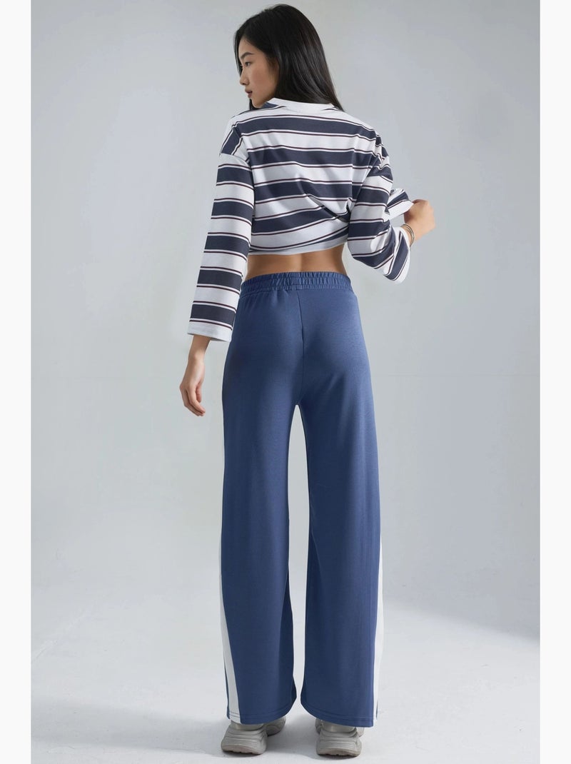 Pantalon taille haute à jambes larges hiccup Bleu foncé - Kiabi