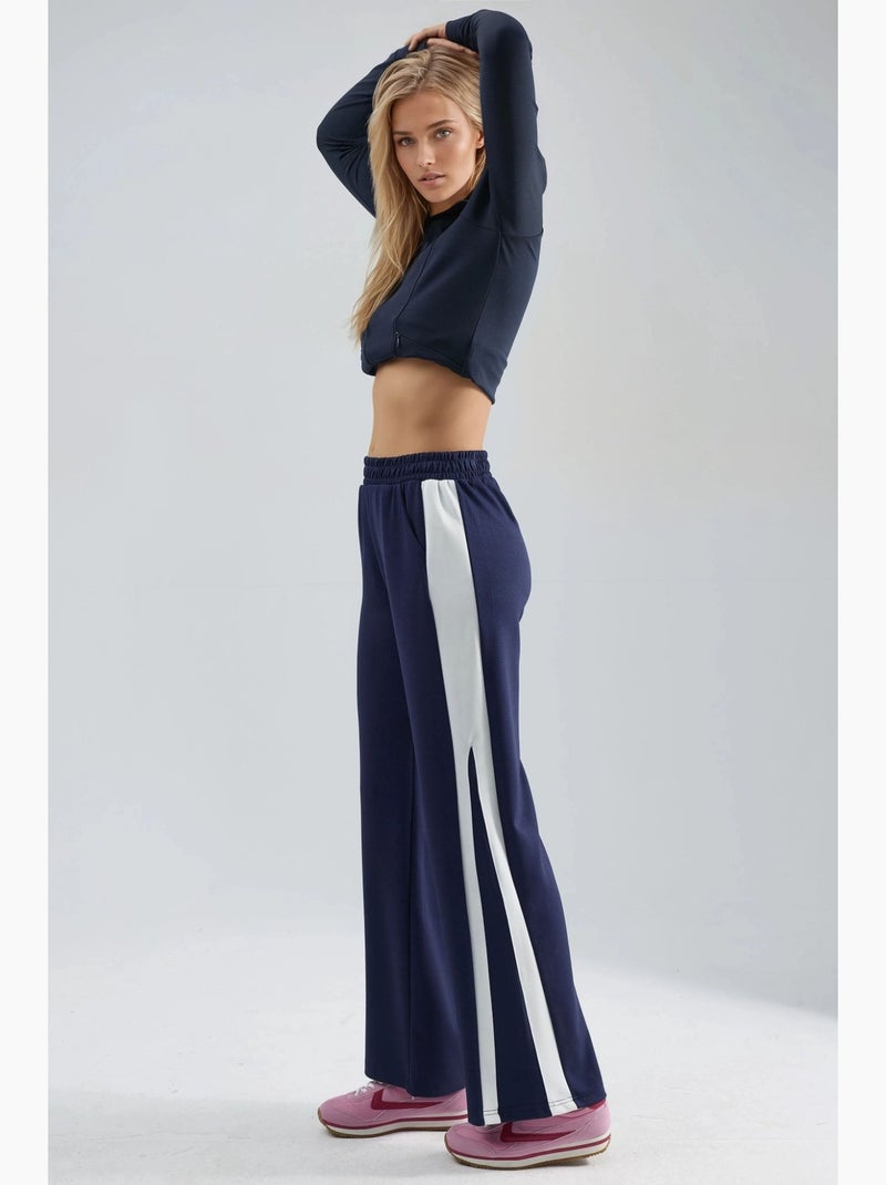 Pantalon taille haute à jambes larges hiccup Bleu marine - Kiabi