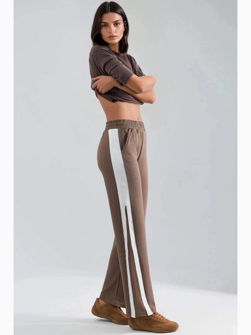 Pantalon taille haute à jambes larges hiccup Marron clair - Kiabi