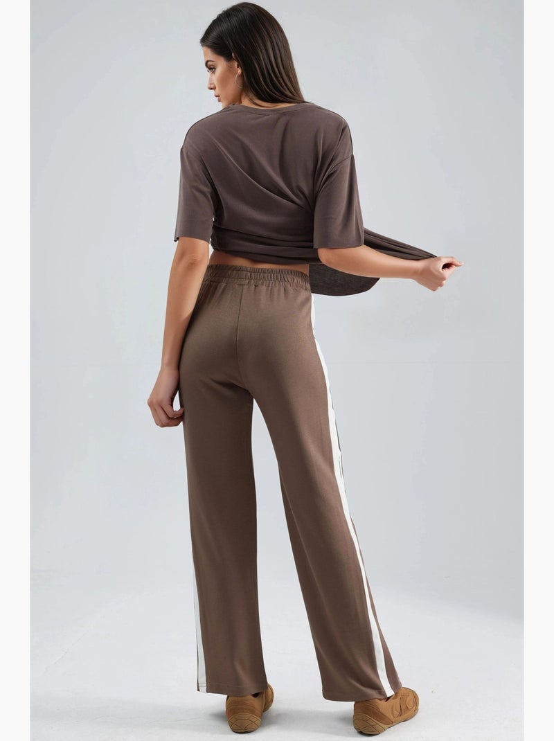 Pantalon taille haute à jambes larges hiccup Marron clair - Kiabi
