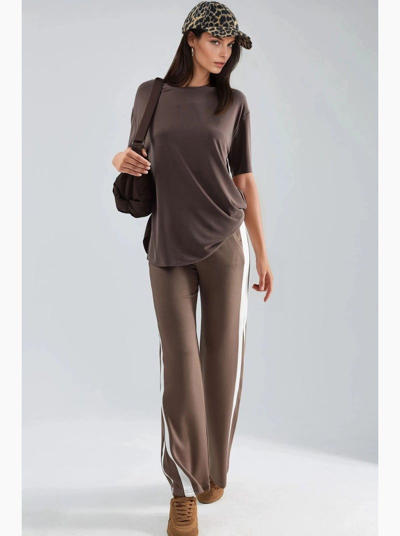 Pantalon taille haute à jambes larges hiccup Marron clair - Kiabi