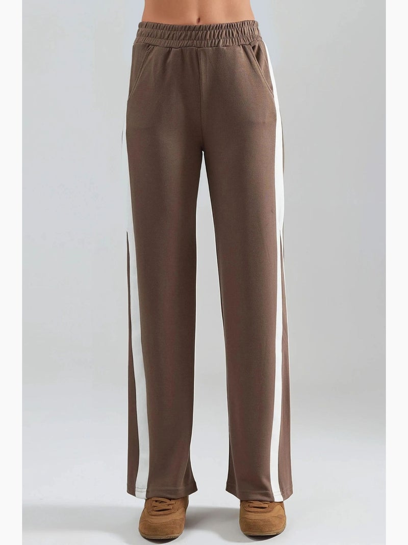 Pantalon taille haute à jambes larges hiccup Marron clair - Kiabi
