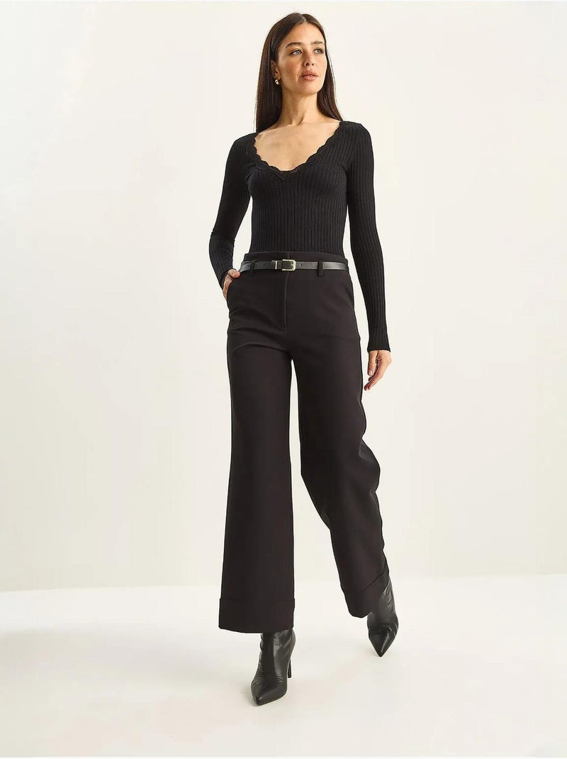 Pantalon taille haute à jambes larges lucci Noir - Kiabi