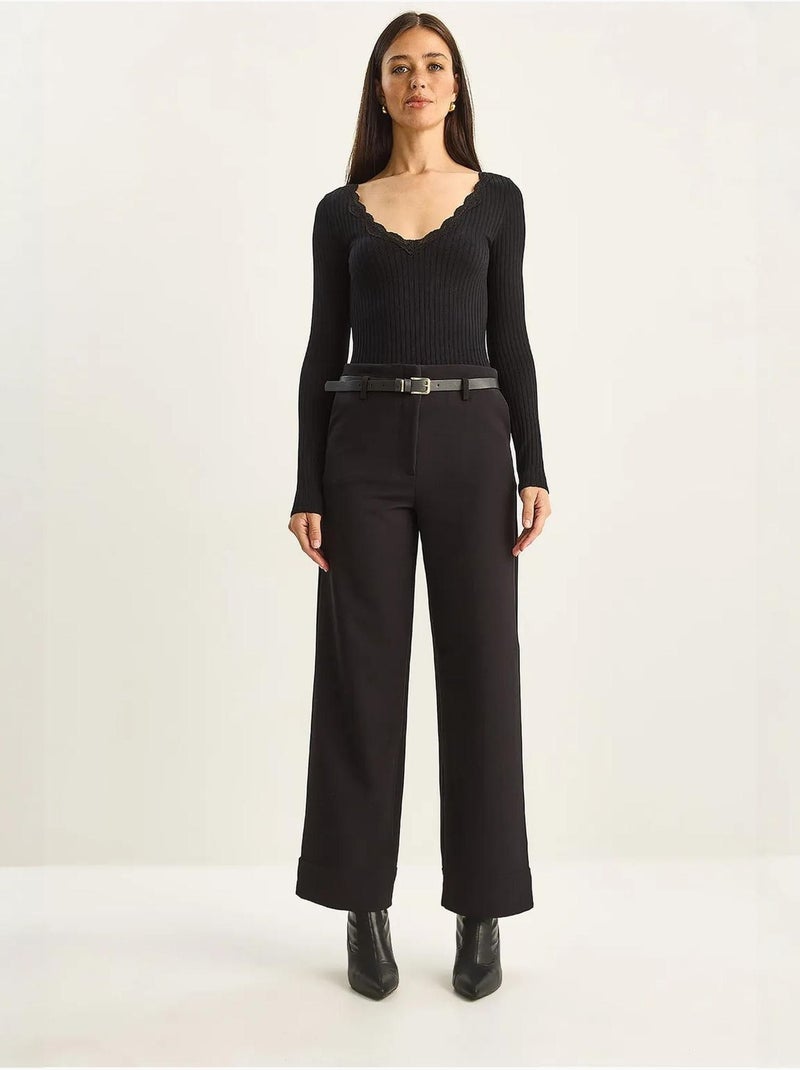 Pantalon taille haute à jambes larges lucci Noir - Kiabi