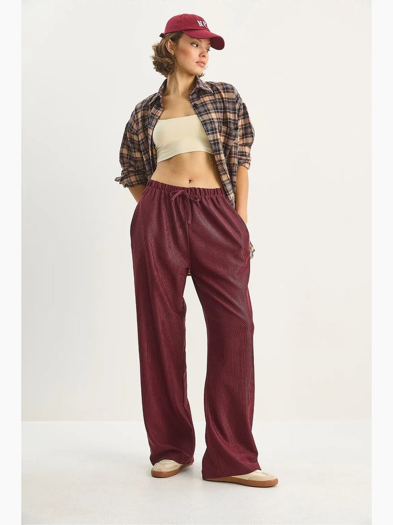 Pantalon taille haute à jambes larges lucci Rouge bordeaux - Kiabi