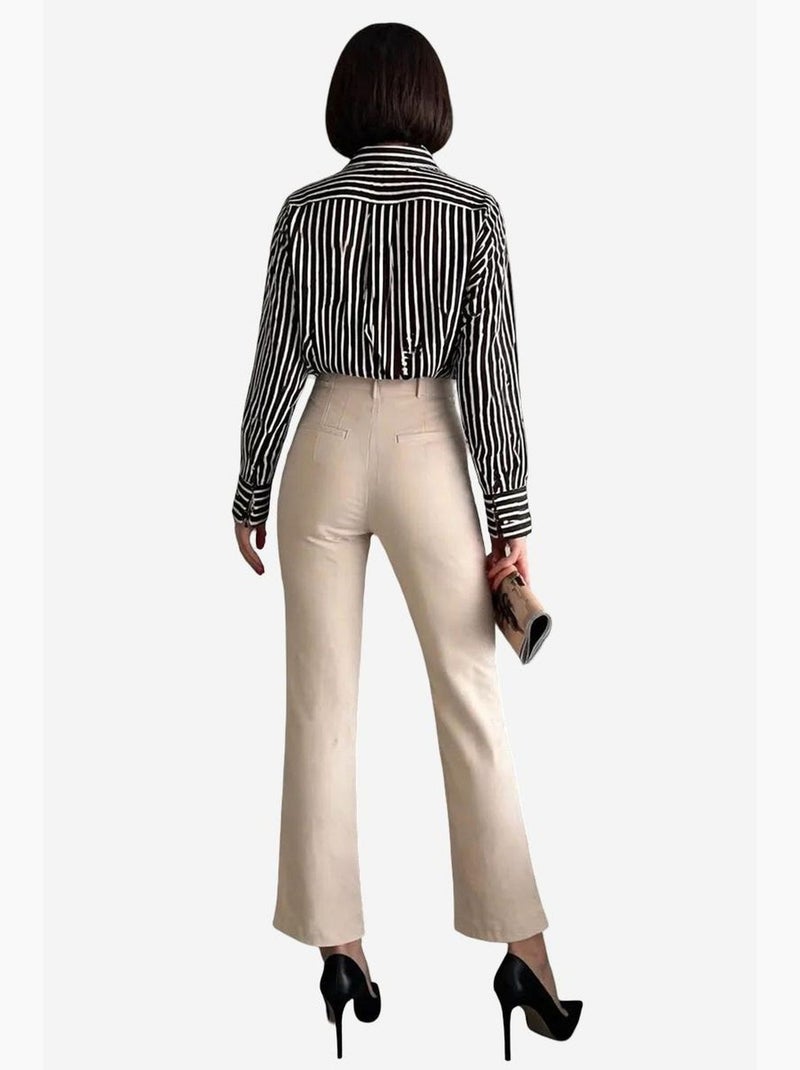 Pantalon taille haute à pinces my fashion Beige argile - Kiabi
