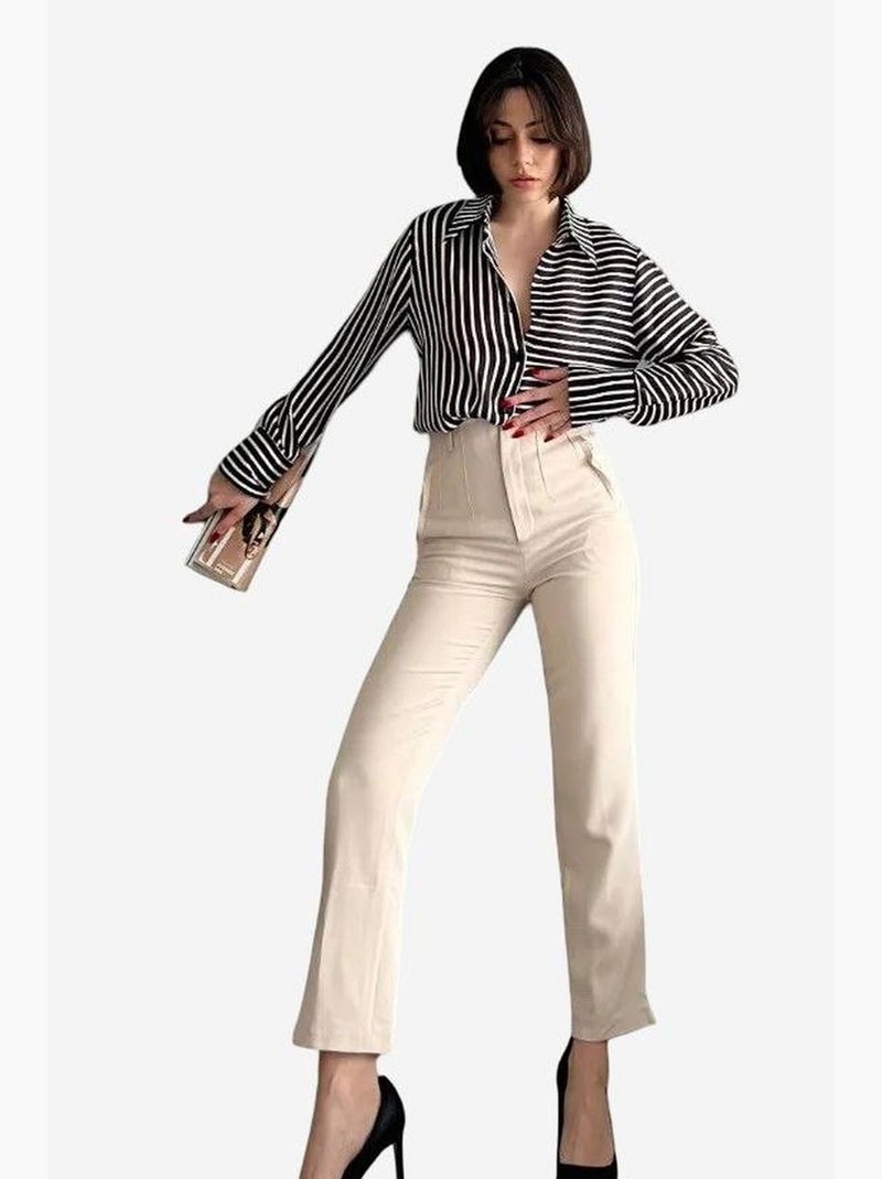 Pantalon taille haute à pinces my fashion Beige argile - Kiabi
