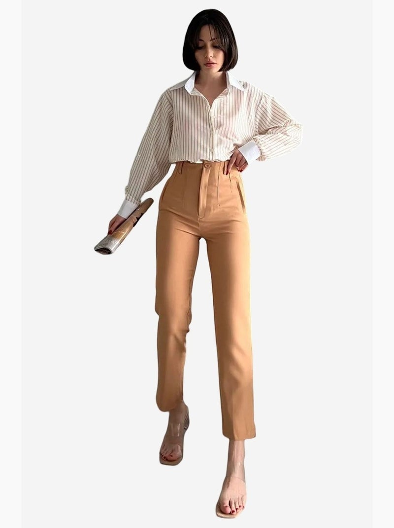Pantalon taille haute à pinces my fashion Grège - Kiabi