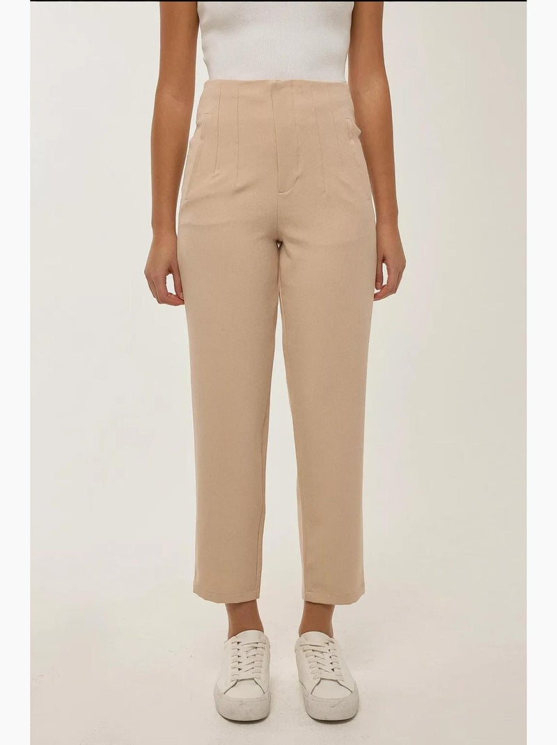 Pantalon taille haute ajusté couleur chair hiccup Beige naturel - Kiabi