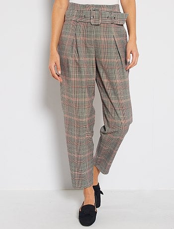 Pantalon taille haute ceinturé - Kiabi