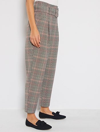Pantalon taille haute ceinturé - Kiabi