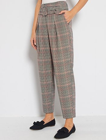 Pantalon taille haute ceinturé - Kiabi