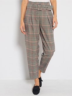 Pantalon taille haute ceinturé - Kiabi