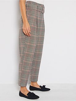Pantalon taille haute ceinturé - Kiabi