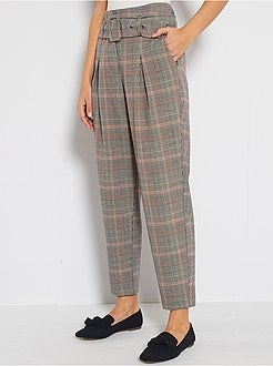 Pantalon taille haute ceinturé - Kiabi