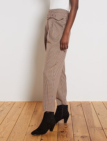 Pantalon taille haute ceinturé - Kiabi
