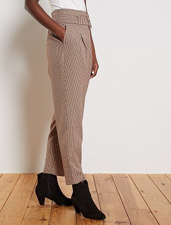 Pantalon taille haute ceinturé - Kiabi