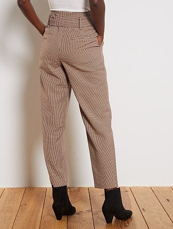 Pantalon taille haute ceinturé - Kiabi