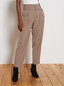 Pantalon taille haute ceinturé - Kiabi