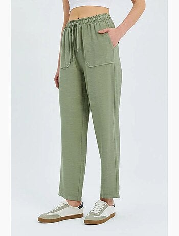 Pantalon taille haute coupe carotte avec cordon de serrage à la taille mixray
