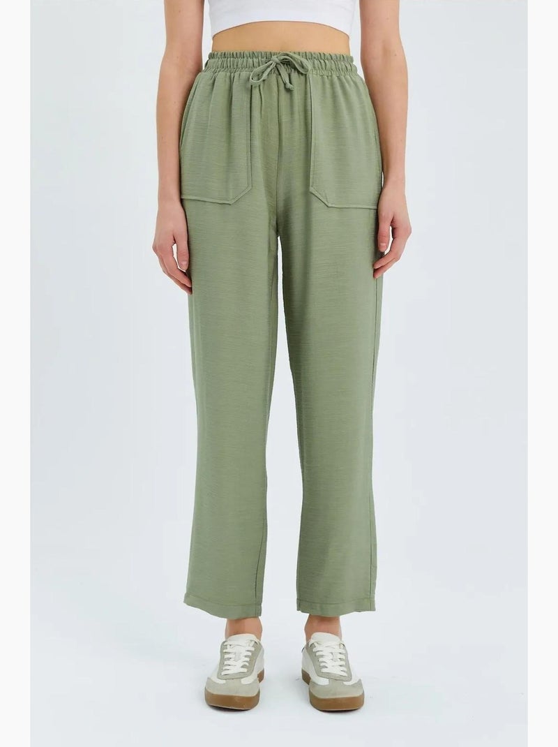 Pantalon taille haute coupe carotte avec cordon de serrage à la taille mixray Vert - Kiabi