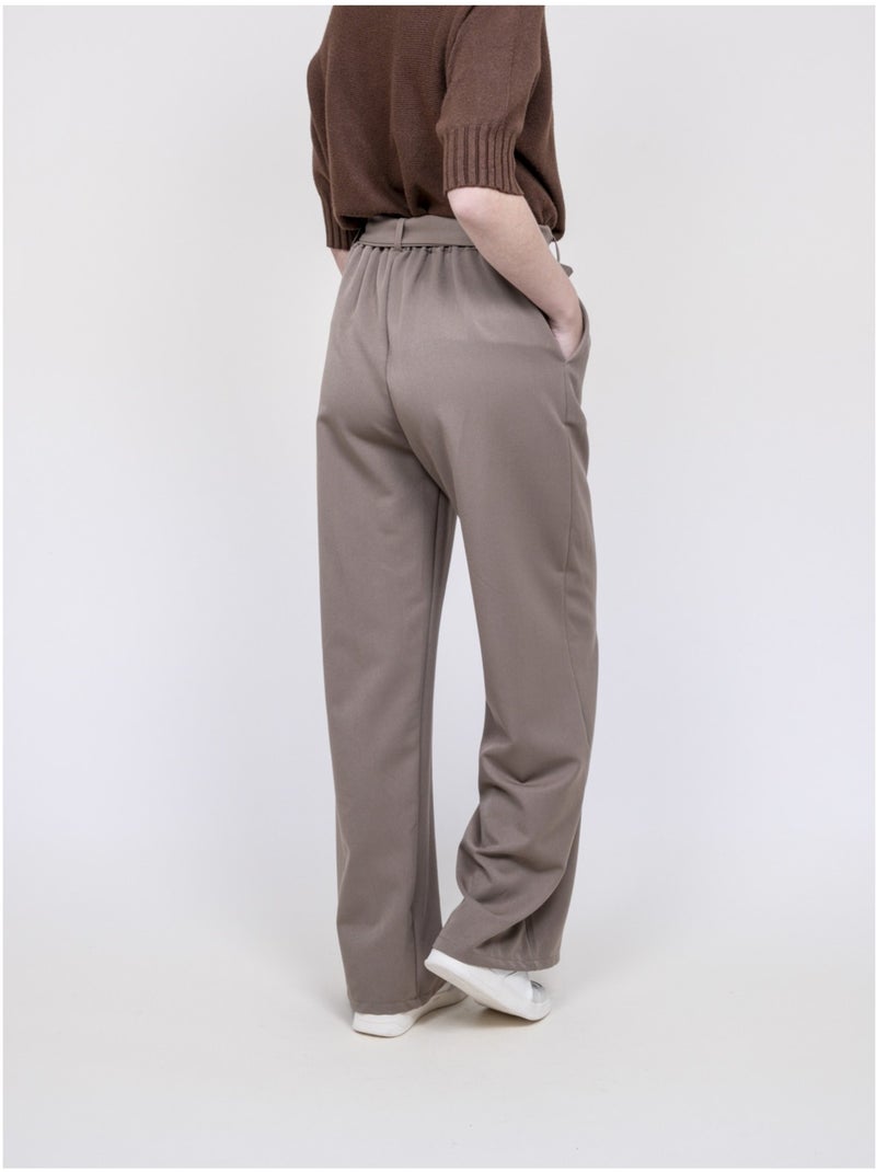 Pantalon taille haute EDERINA Beige - Kiabi