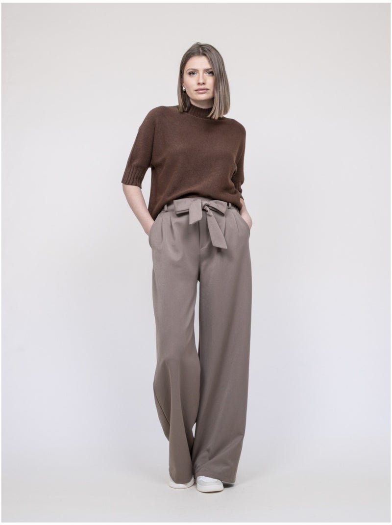 Pantalon taille haute EDERINA Beige - Kiabi