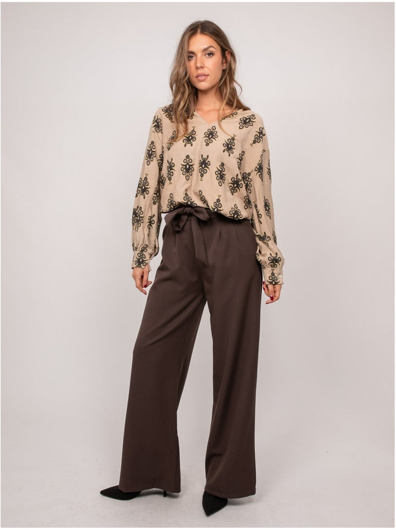 Pantalon taille haute ederina Marron - Kiabi