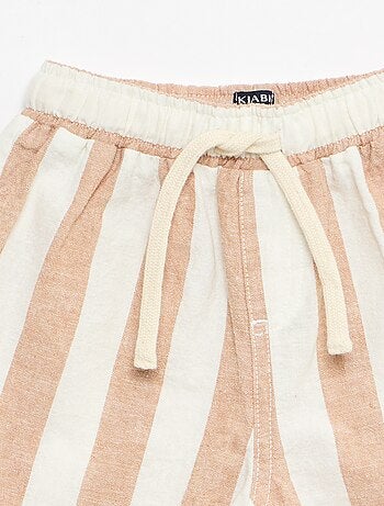 Pantalon taille haute en coton et lin