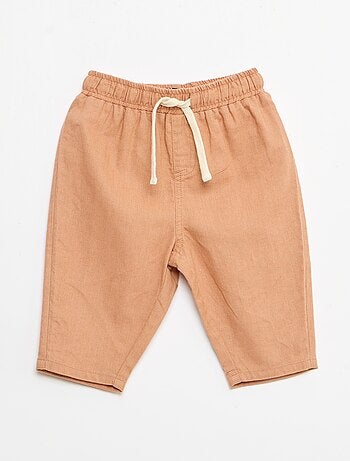 Pantalon taille haute en coton et lin