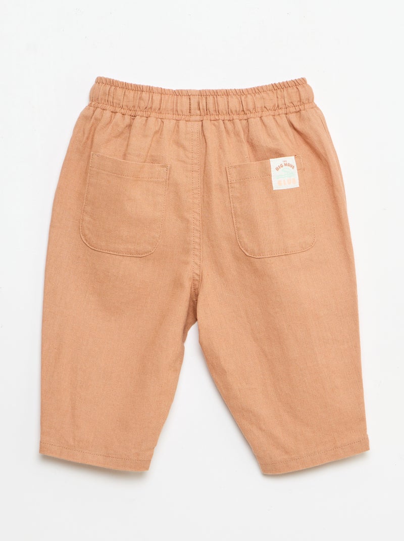 Pantalon taille haute en coton et lin Marron - Kiabi
