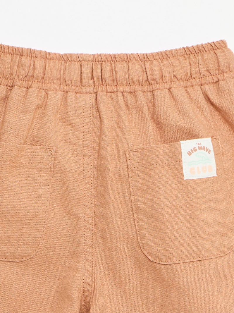 Pantalon taille haute en coton et lin Marron - Kiabi