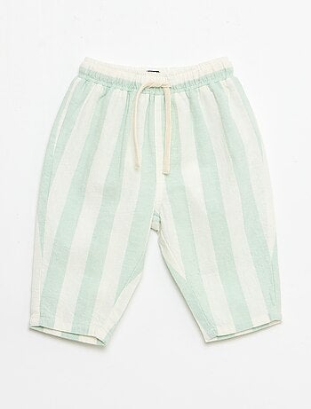 Pantalon taille haute en coton et lin