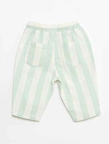 Pantalon taille haute en coton et lin