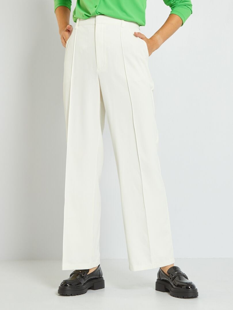 Pantalon taille haute en twill Blanc - Kiabi