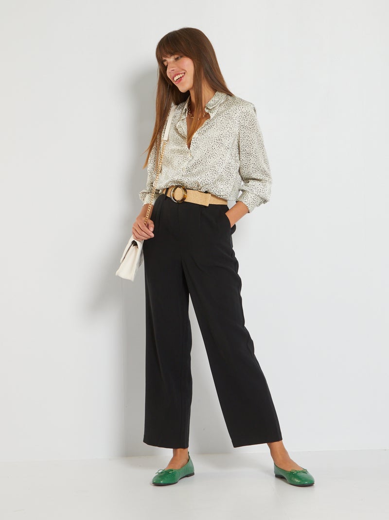 Pantalon taille haute en twill noir - Kiabi