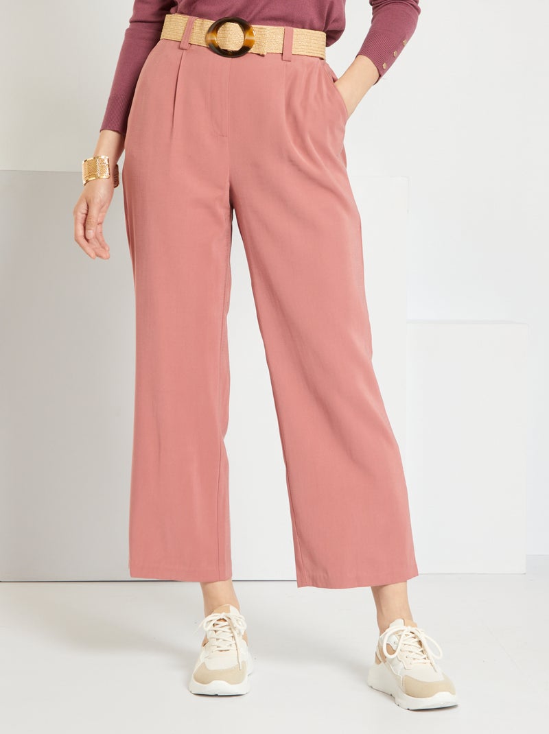 Pantalon taille haute en twill Rose - Kiabi
