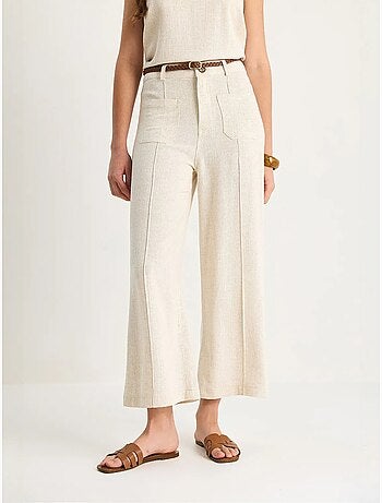 Pantalon taille haute, jambes larges, longueur cheville, avec ceinture lucci