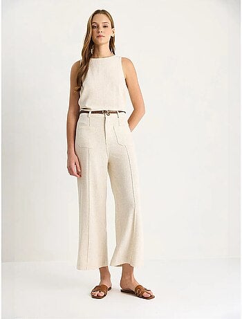 Pantalon taille haute, jambes larges, longueur cheville, avec ceinture lucci