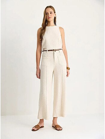 Pantalon taille haute, jambes larges, longueur cheville, avec ceinture lucci