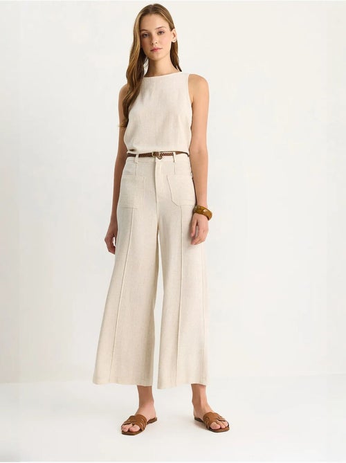 Pantalon taille haute, jambes larges, longueur cheville, avec ceinture lucci - Kiabi Pantalon taille haute, jambes larges, longueur cheville, avec ceinture lucci - Kiabi