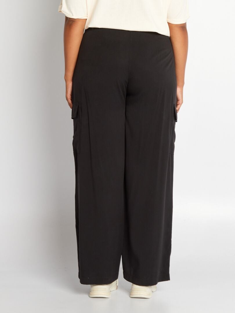 Pantalon taille haute large - 2 poches noir - Kiabi
