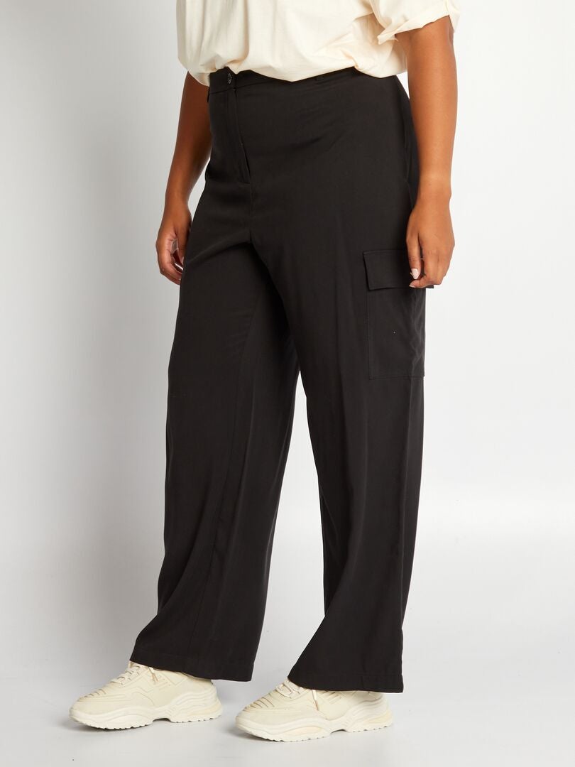 Pantalon taille haute large - 2 poches noir - Kiabi