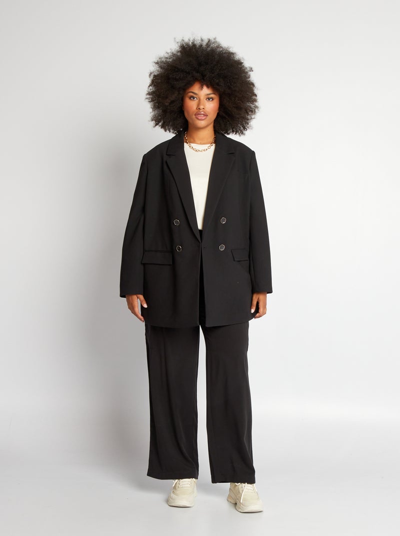 Pantalon taille haute large - 2 poches noir - Kiabi