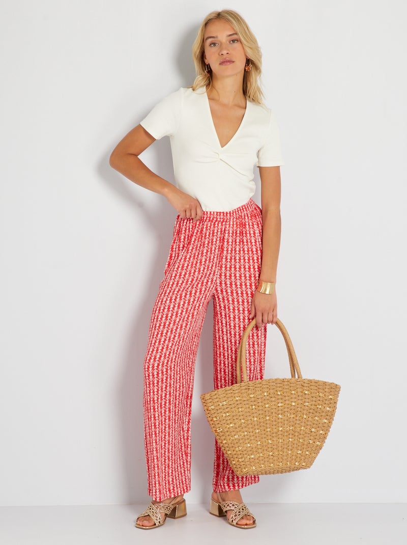 Pantalon taille haute large Rouge imprimé - Kiabi